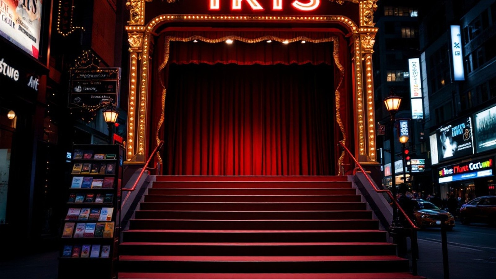 TKTS booth red stairs in Times Square