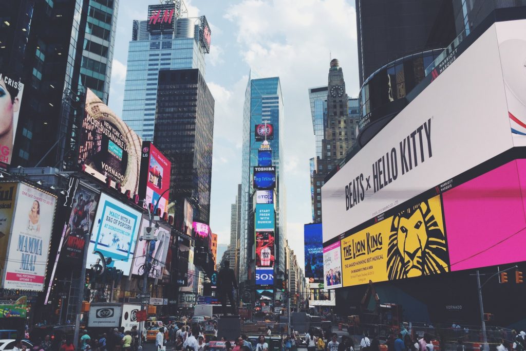 A view of Broadway in New York in the daytime